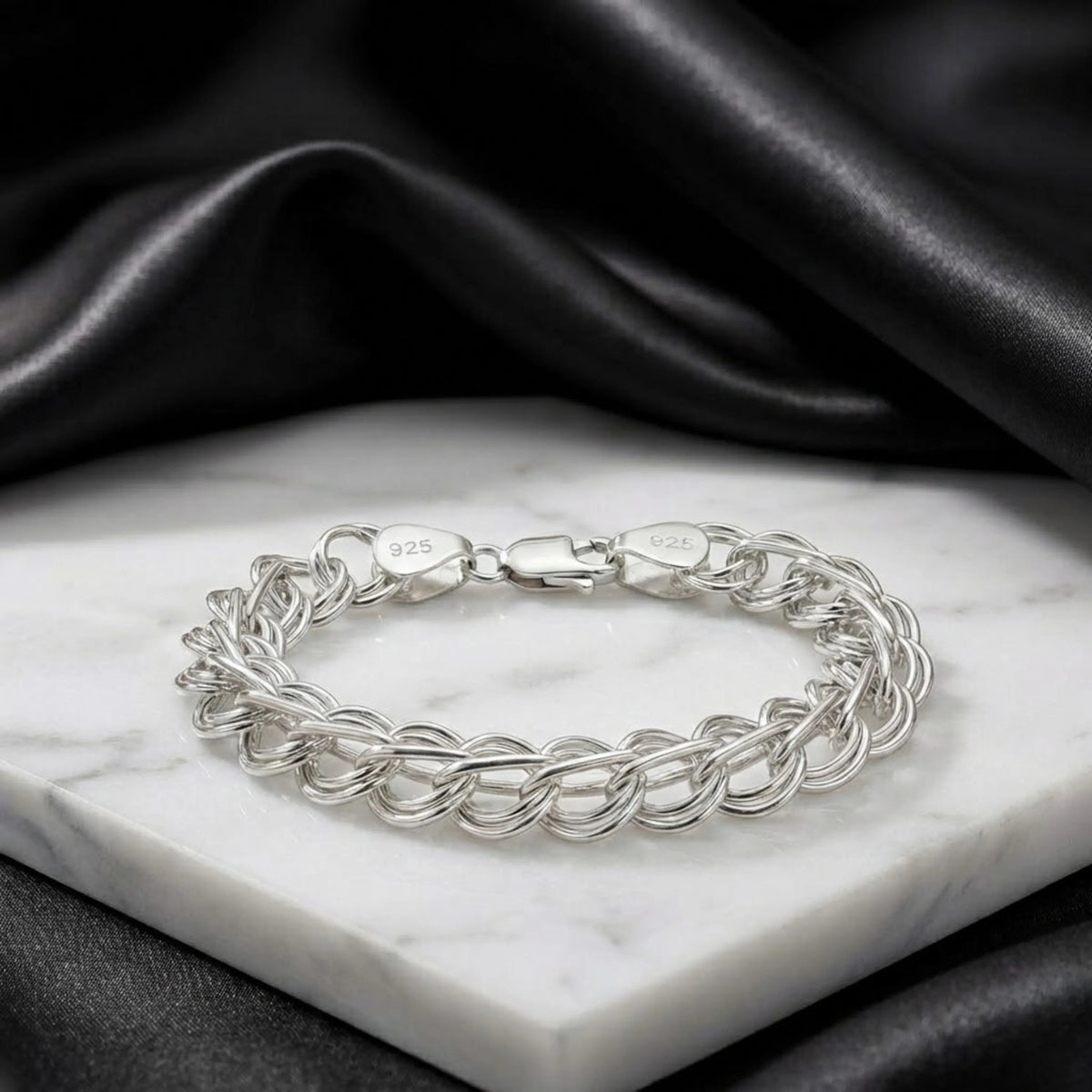 Hulasi Men's Sterling Silver Double Interlocking Link Bracelet 22cm