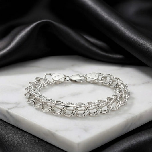 Hulasi Men's Sterling Silver Double Interlocking Link Bracelet 22cm