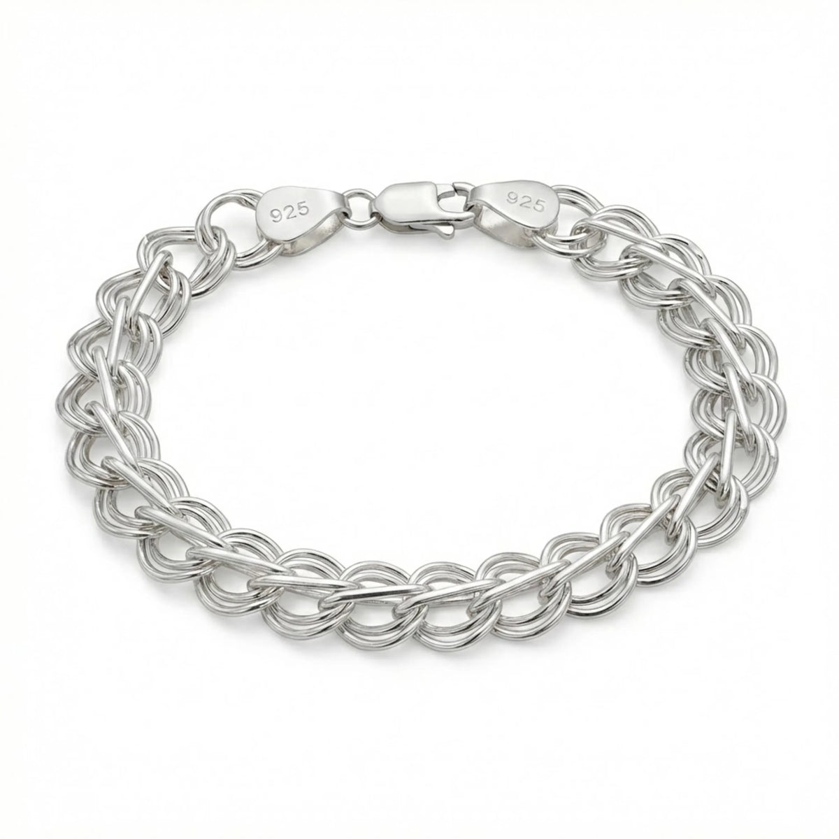 Hulasi Men's Sterling Silver Double Interlocking Link Bracelet 22cm