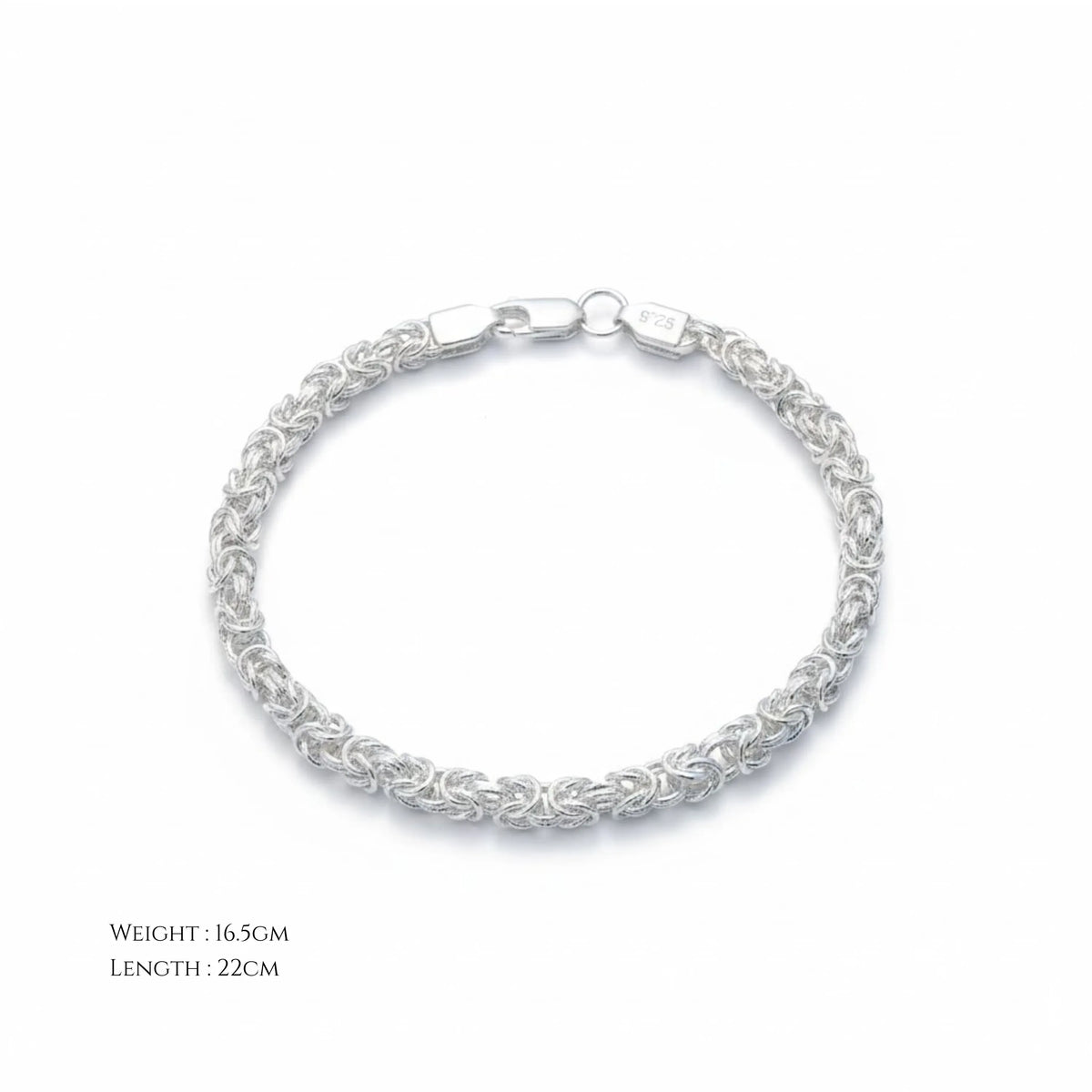 Hulasi Unisex Sterling Silver Intricate Byzantine Chain Bracelet 22cm