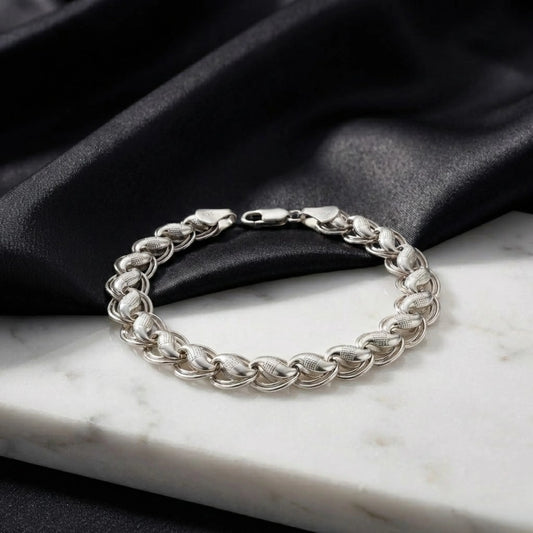 Hulasi Men's Sterling Silver Heavy Textured Curb Link Bracelet 23.5cm