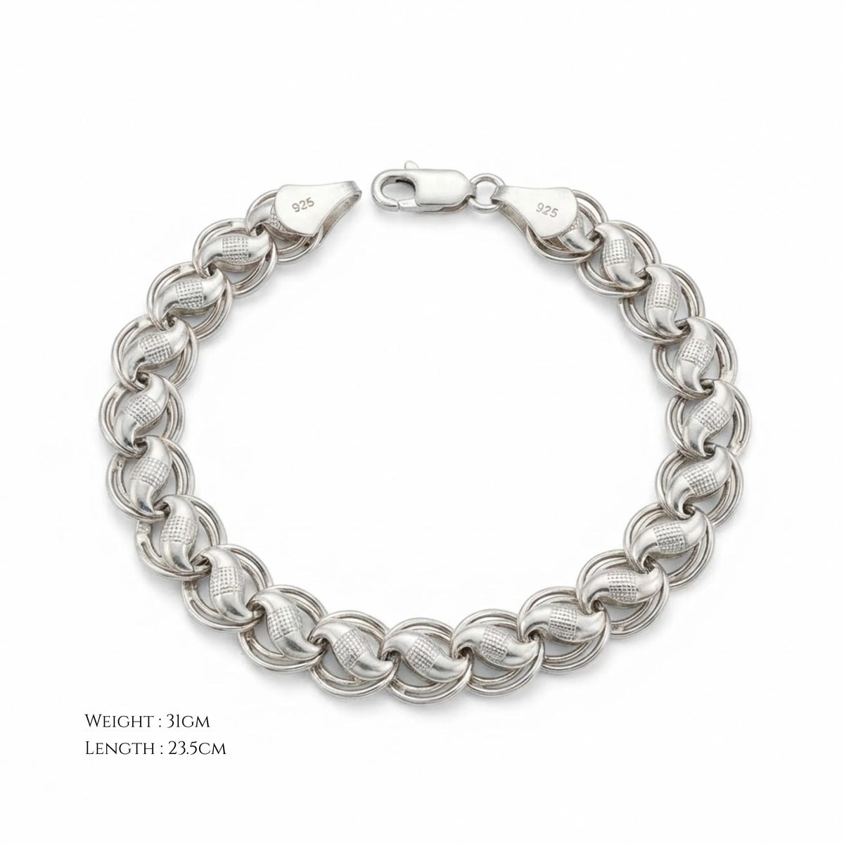 Hulasi Men's Sterling Silver Heavy Textured Curb Link Bracelet 23.5cm