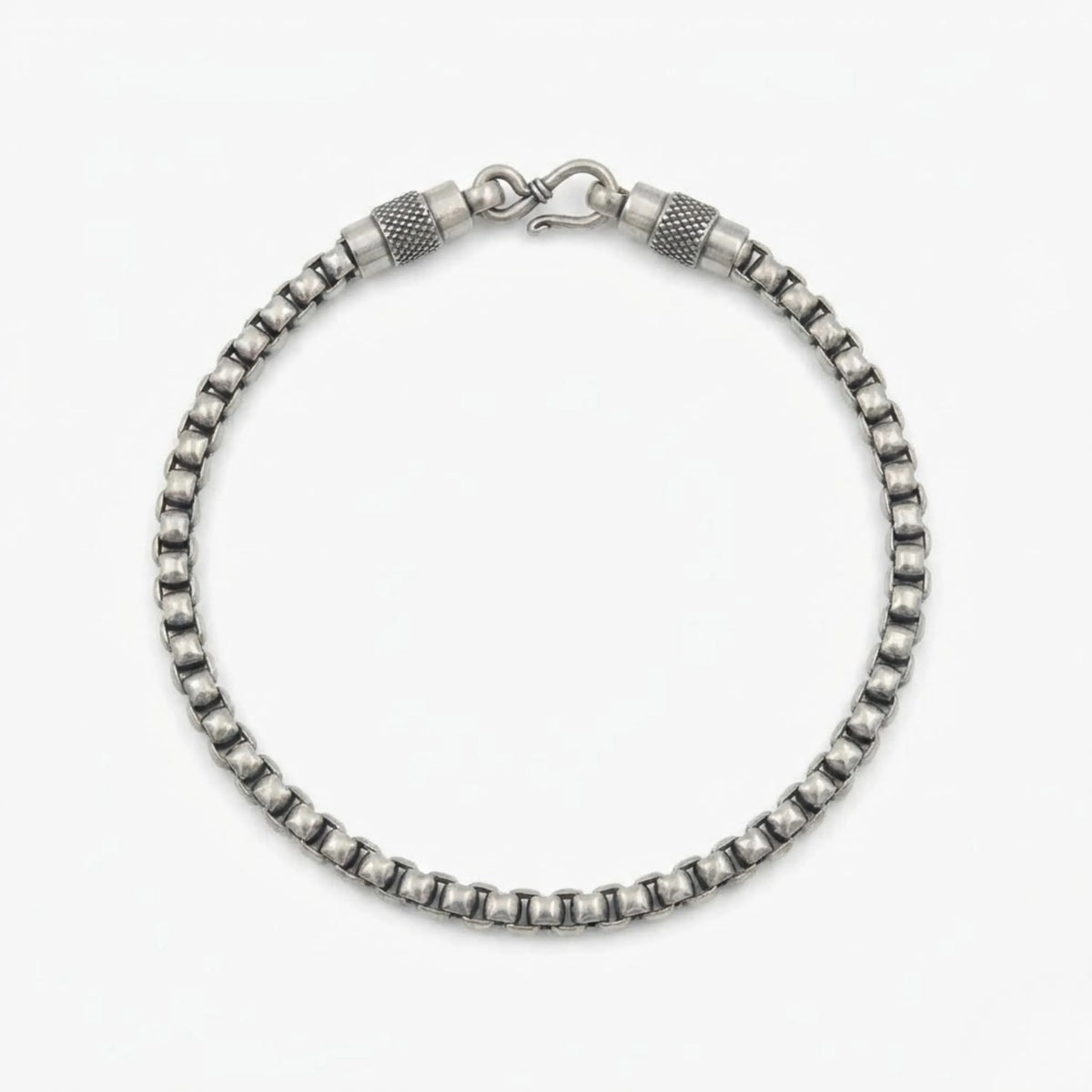Hulasi Men's Sterling Silver Oxidized Round Box Chain Bracelet 22cm