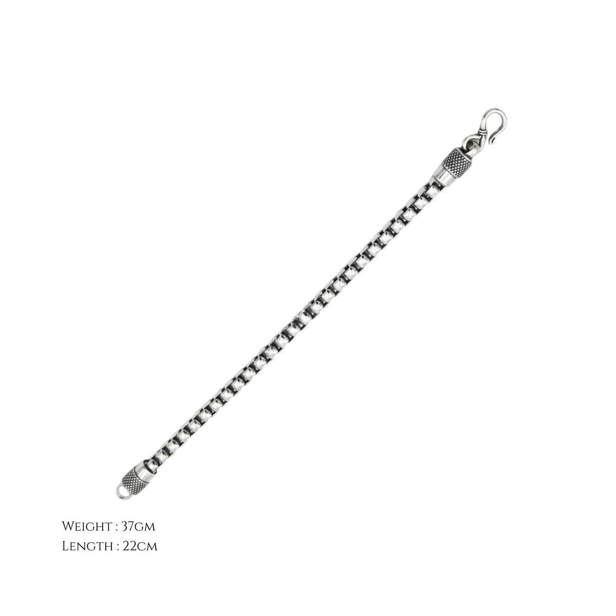 Hulasi Men's Sterling Silver Oxidized Round Box Chain Bracelet 22cm
