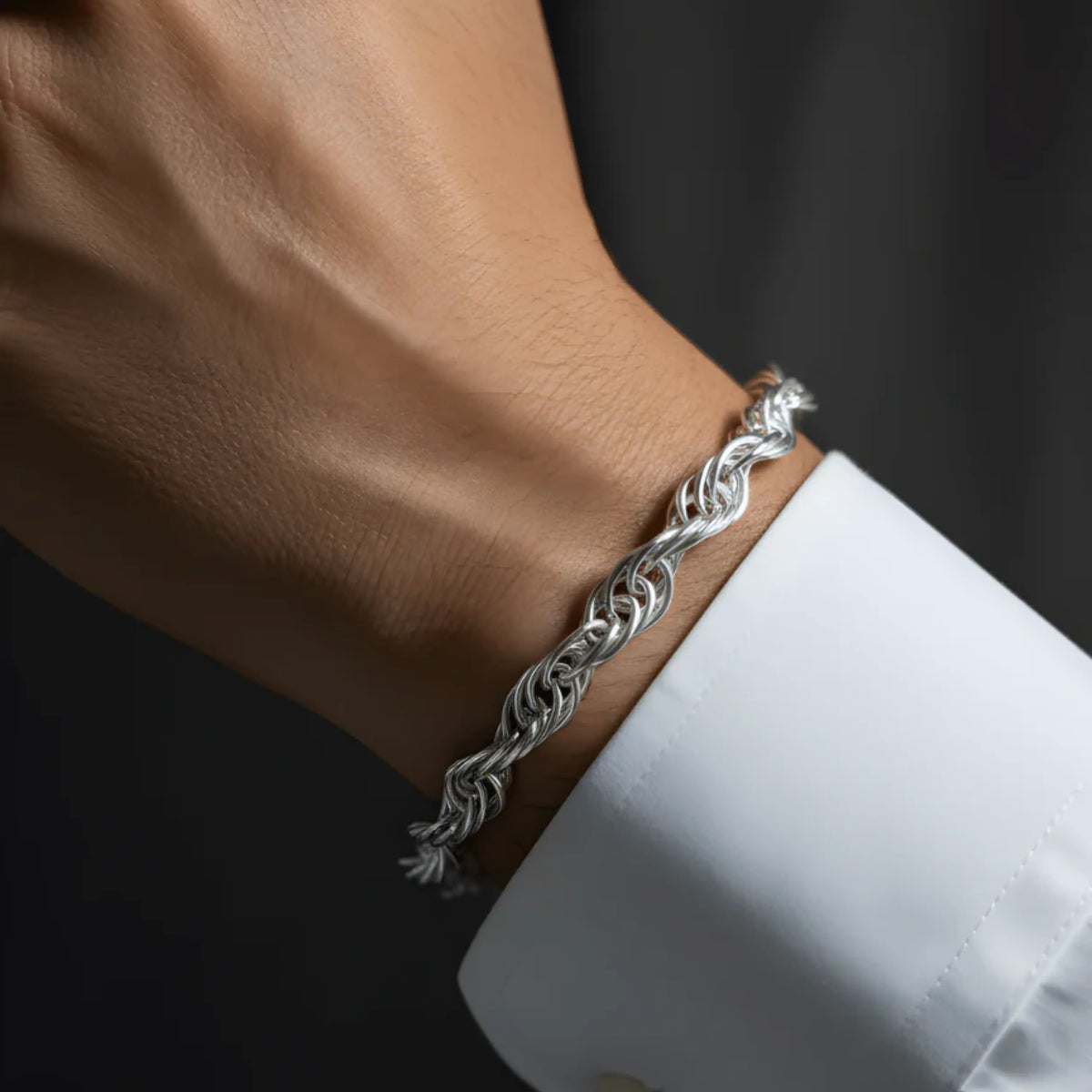 Hulasi Unisex Sterling Silver Twisted Rope Chain Bracelet 21cm