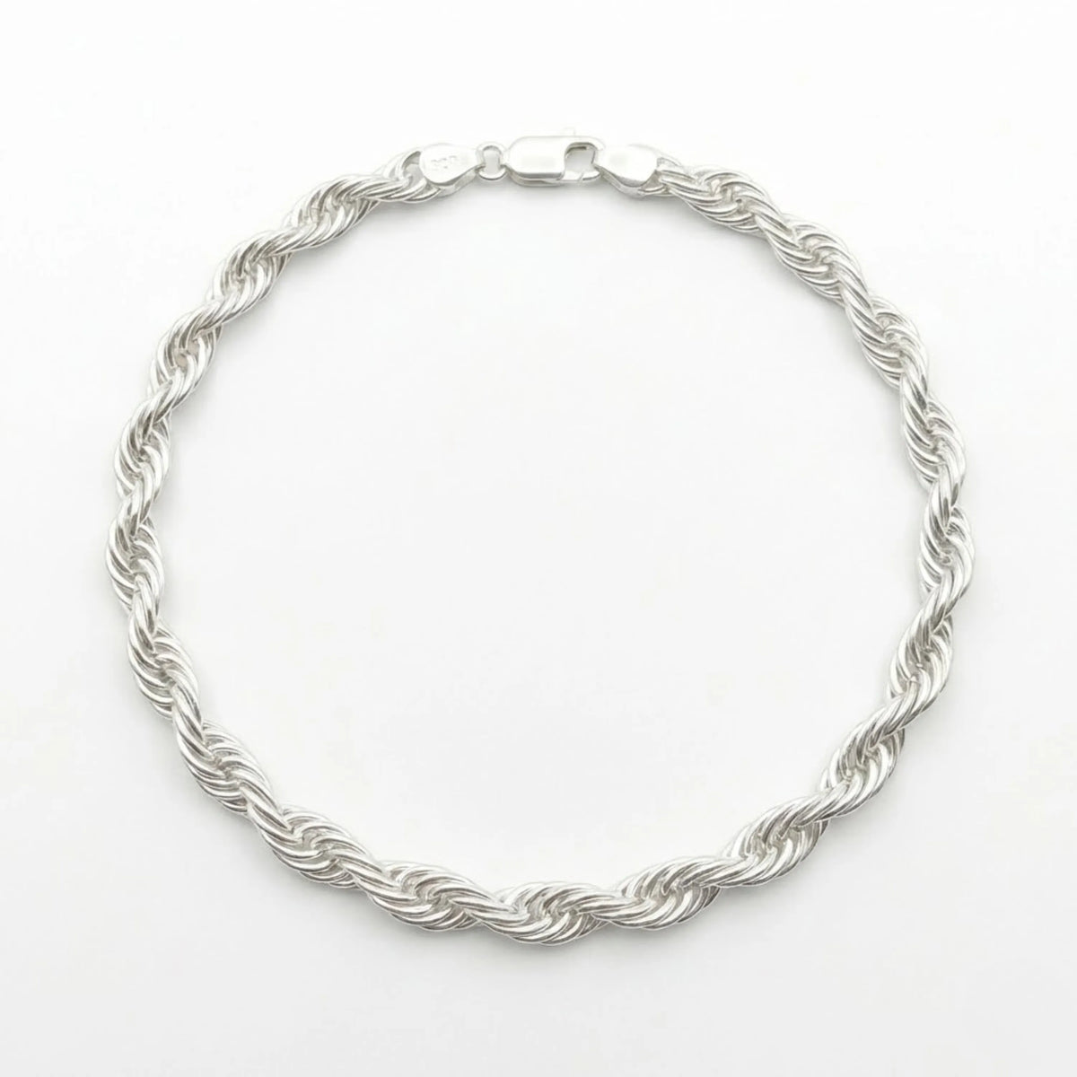 Hulasi Unisex Sterling Silver Twisted Rope Chain Bracelet 21cm