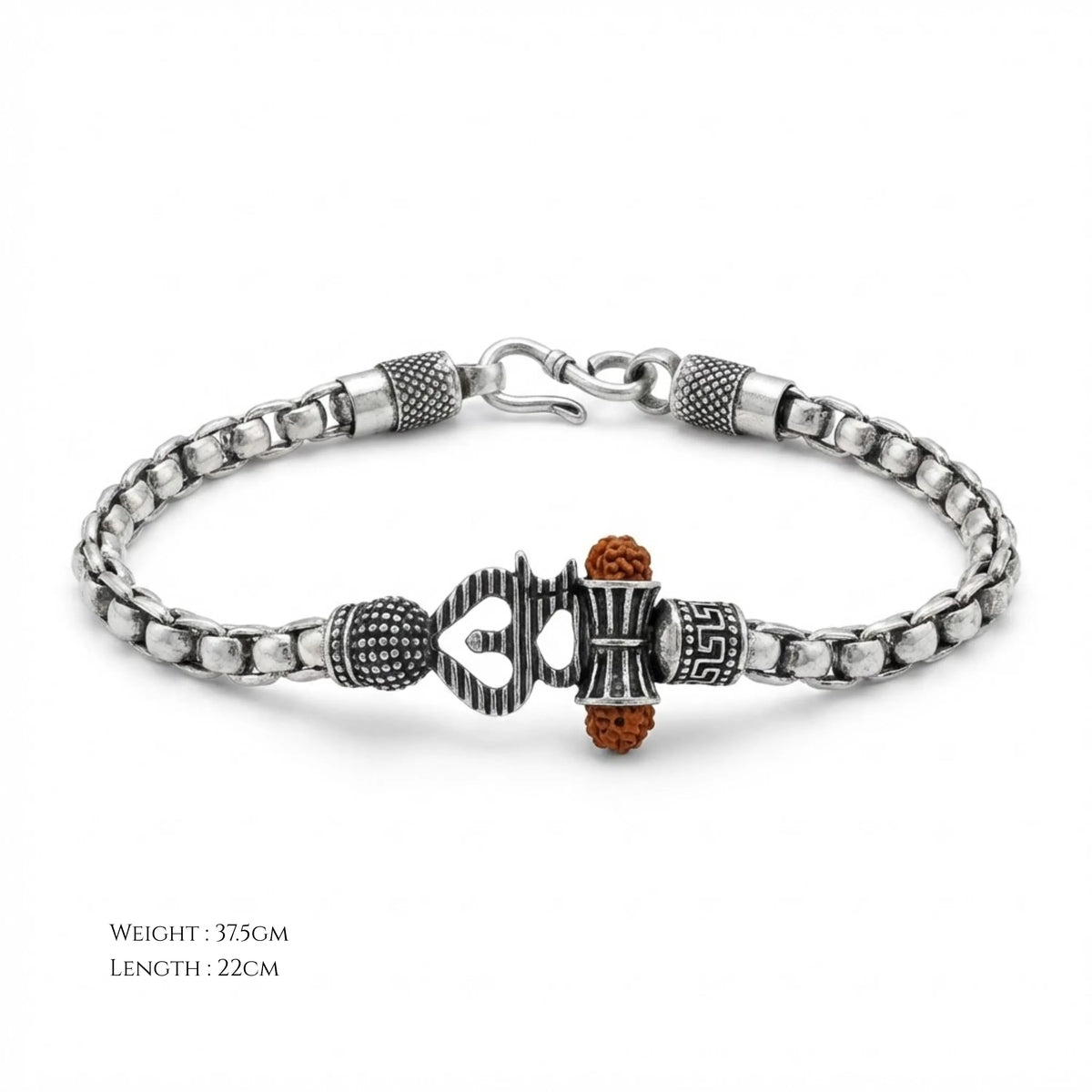 Hulasi Men's Sterling Silver Trishul Om Rudraksha Bracelet 22cm