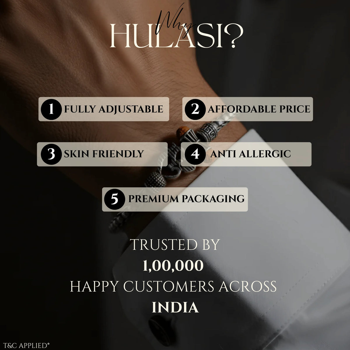 Hulasi Men's Sterling Silver Trishul Om Rudraksha Bracelet 22cm
