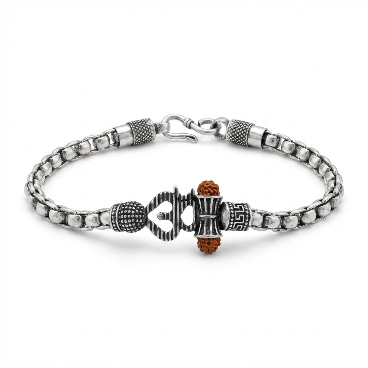 Hulasi Men's Sterling Silver Trishul Om Rudraksha Bracelet 22cm