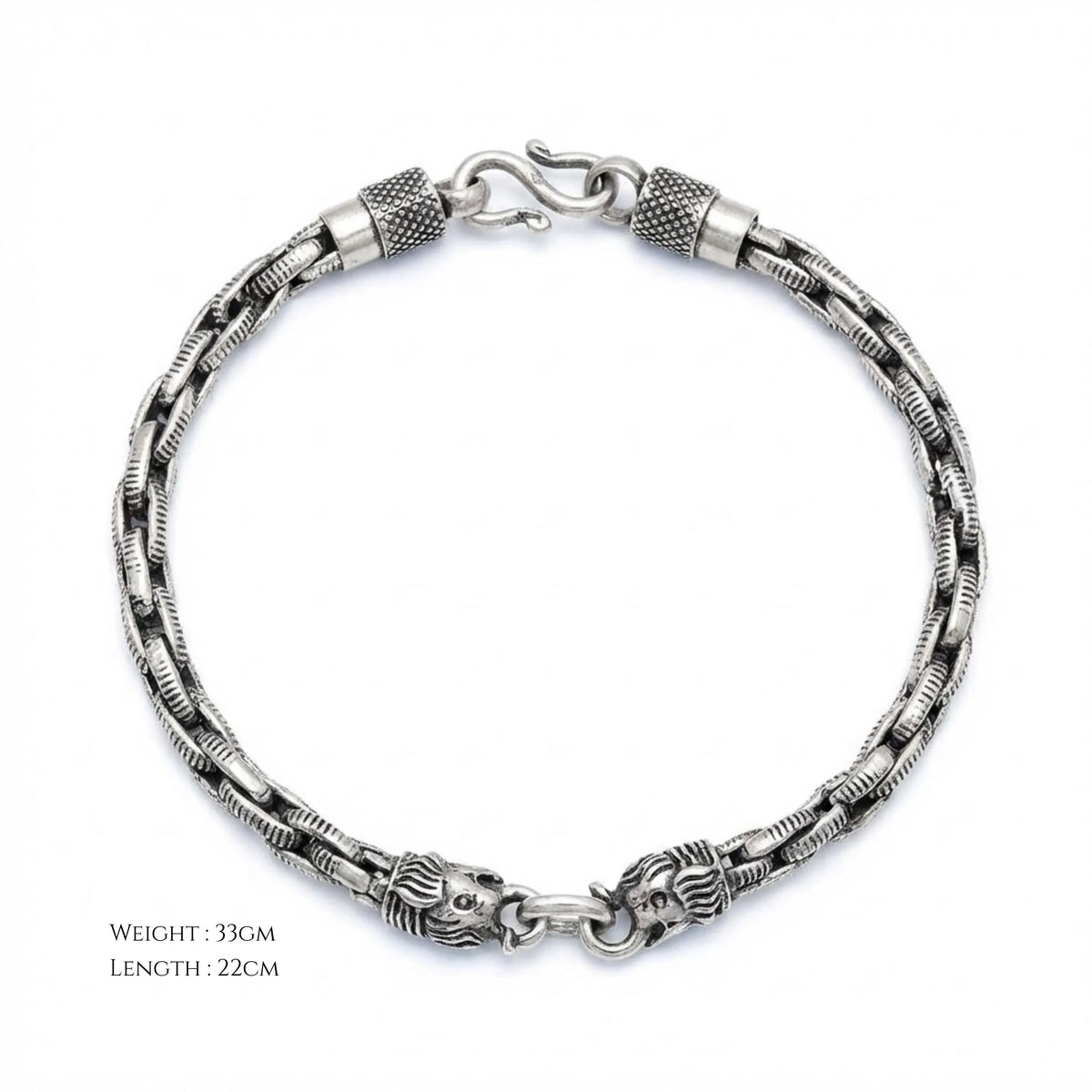 Hulasi Men's Sterling Silver Royal Dual Lion Mesh Bracelet 22cm