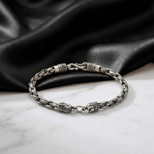 Hulasi Men's Sterling Silver Royal Dual Lion Mesh Bracelet 22cm