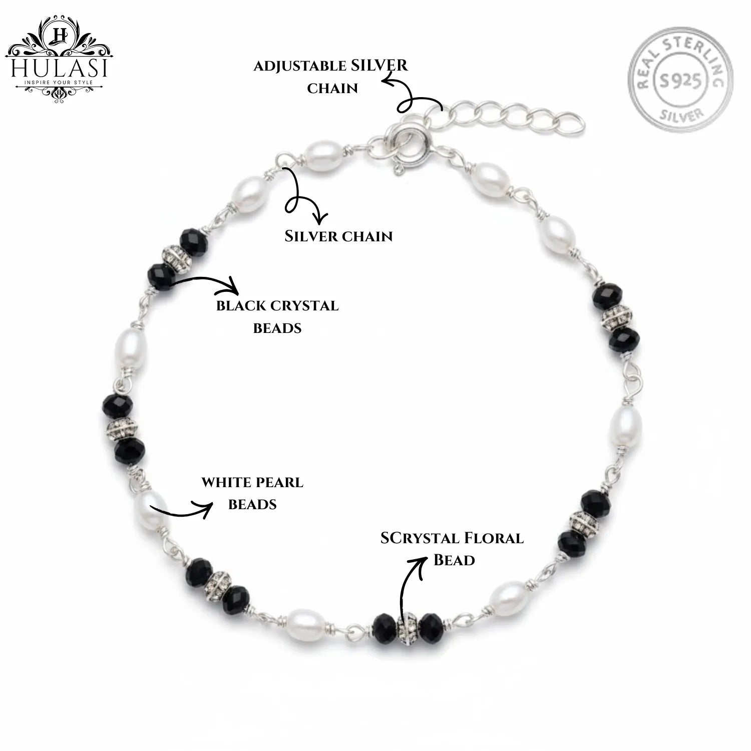 Silver Scarlet Pearl Drop Bracelet