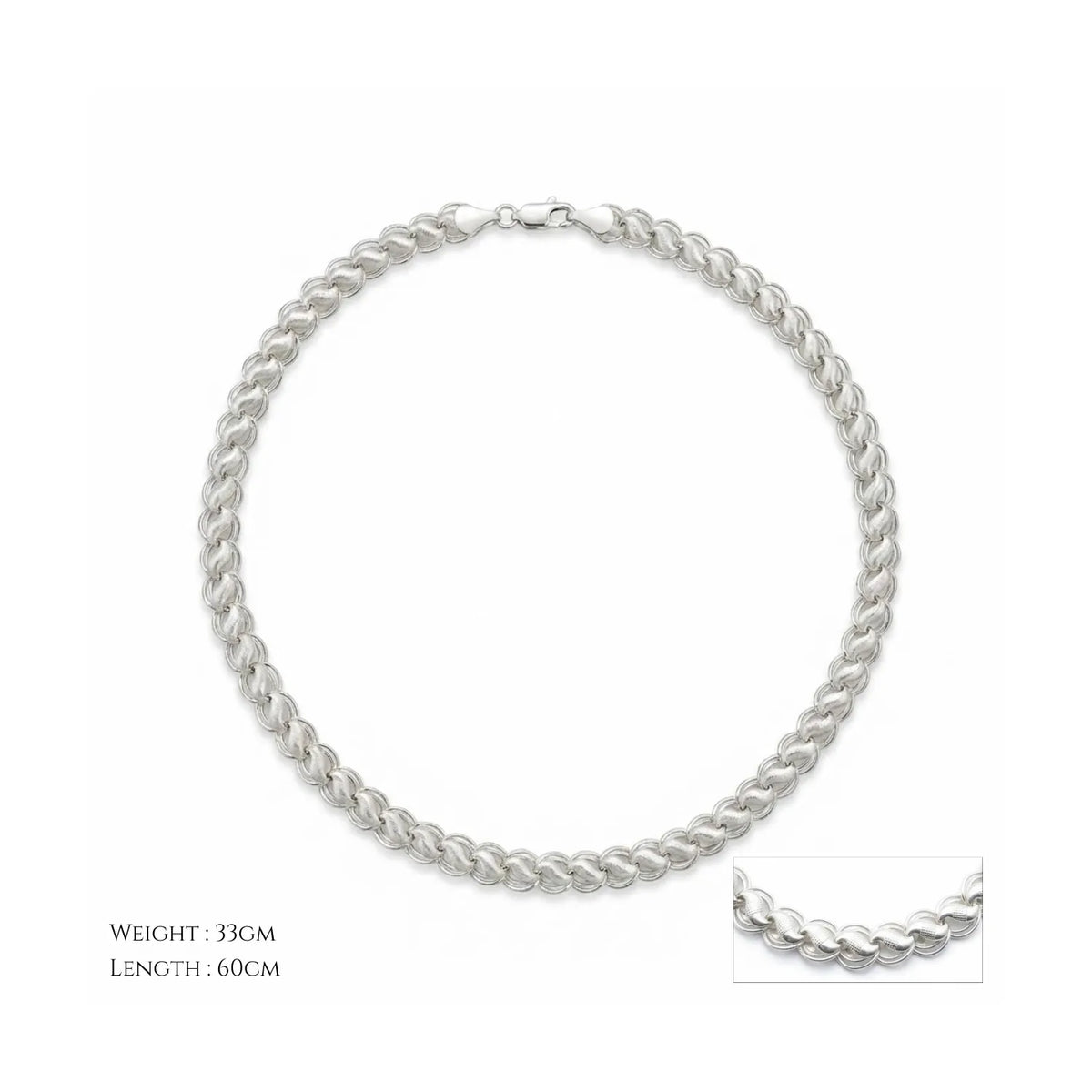 Hulasi 925 Sterling Silver Textured Round Link Chain Necklace For Men Women 60cm