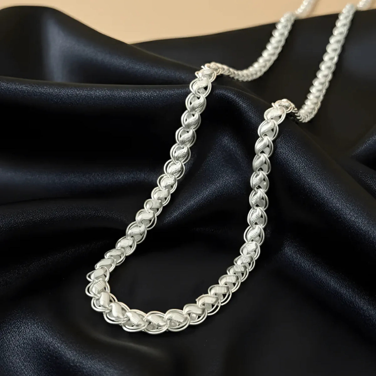 Hulasi 925 Sterling Silver Textured Round Link Chain Necklace For Men Women 60cm