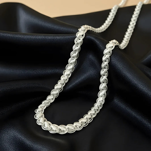 Hulasi 925 Sterling Silver Textured Round Link Chain Necklace For Men Women 60cm