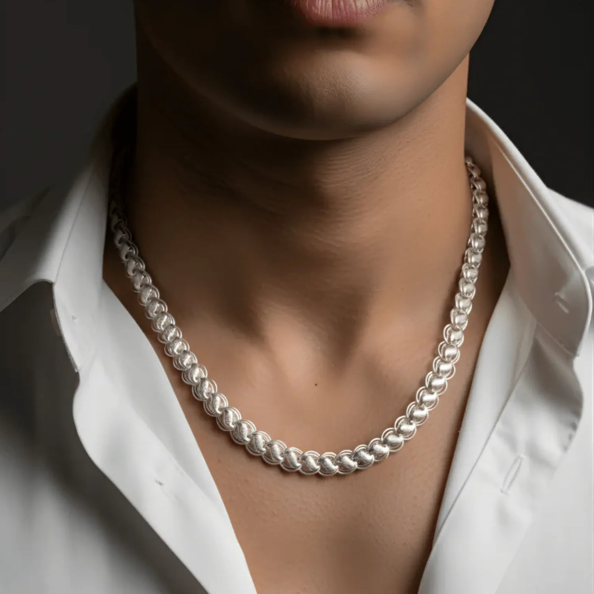 Hulasi 925 Sterling Silver Textured Round Link Chain Necklace For Men Women 60cm