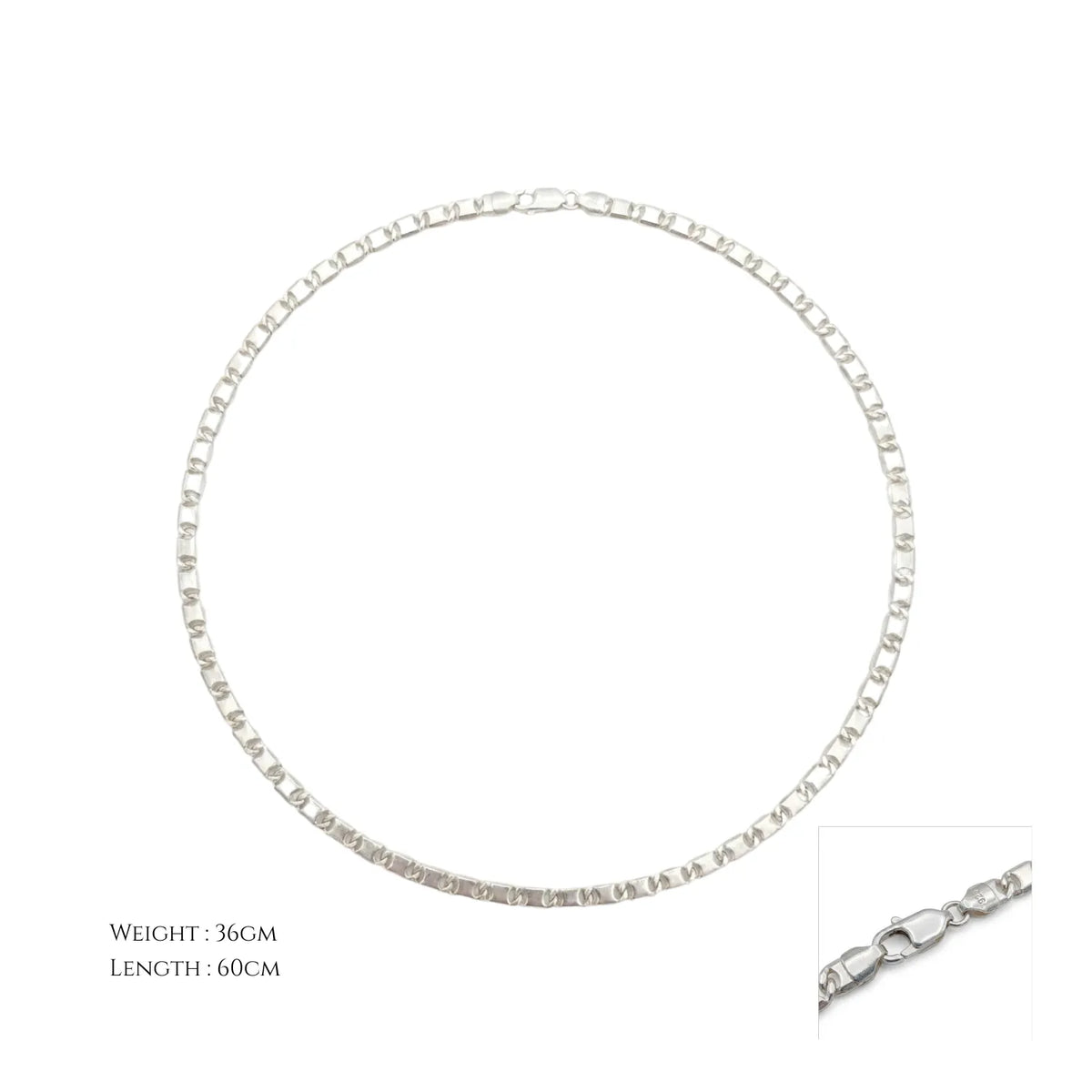 Hulasi Sterling Silver Flat Marine Style Link Chain Necklace Jewelry 60cm