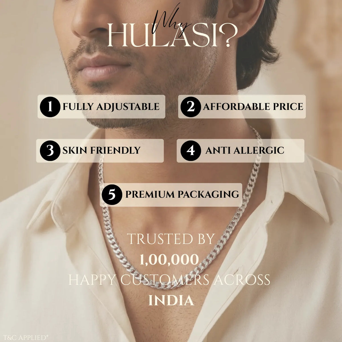 Hulasi Premium Sterling Silver Thick Cuban Curb Chain Necklace For Men 60cm