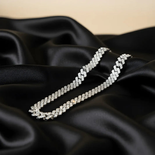 Hulasi Heavy Sterling Silver Diamond Cut Textured Pave Cuban Chain Necklace 60cm