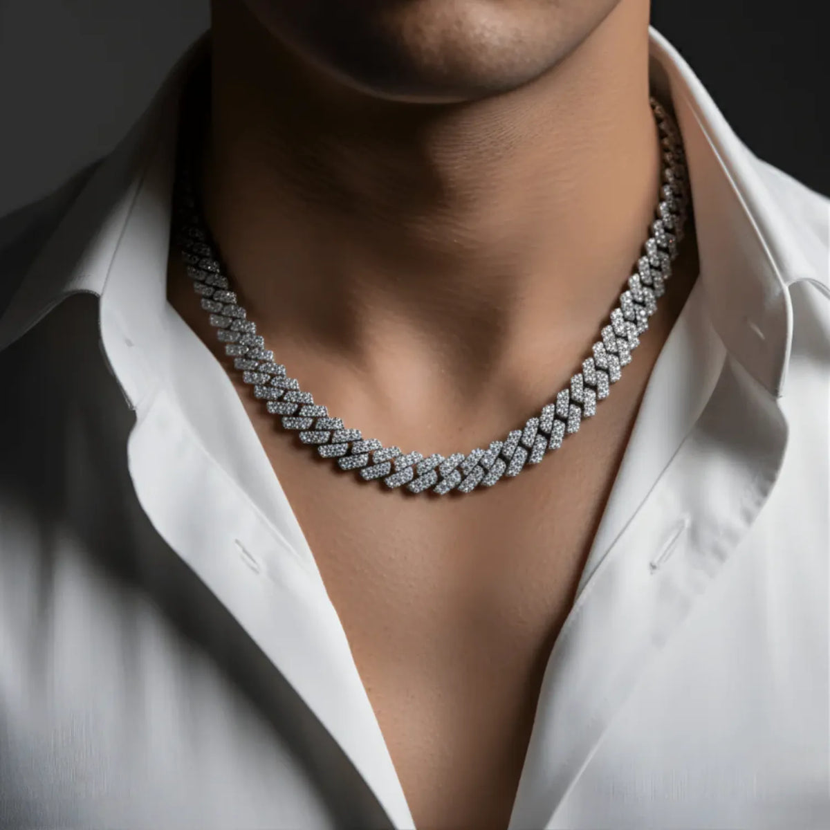 Hulasi Heavy Sterling Silver Diamond Cut Textured Pave Cuban Chain Necklace 60cm