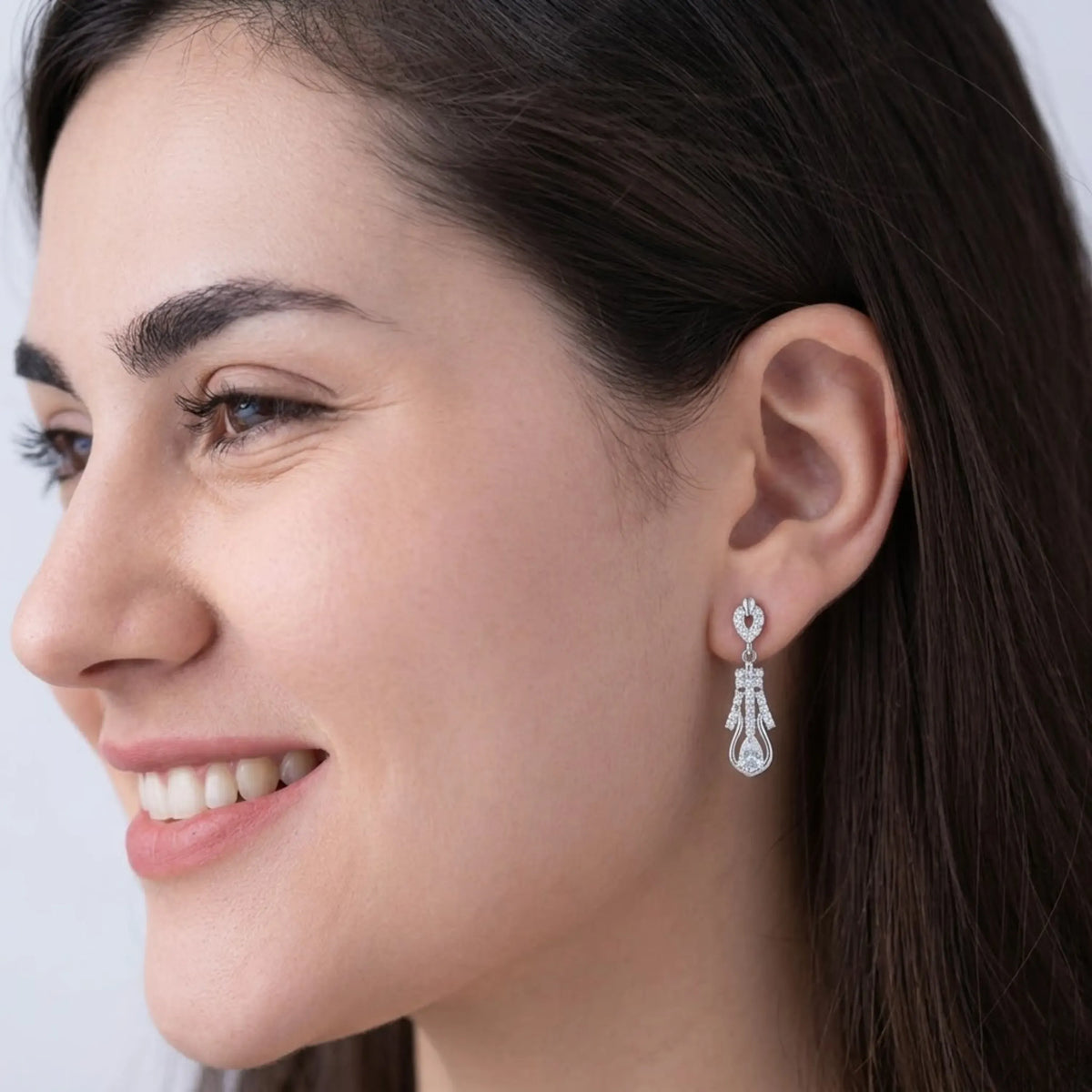 Hulasi Women 925 Sterling Silver Clear CZ Geometric Drop Earrings Pear Dangle Design 3.2 CM x 1 CM