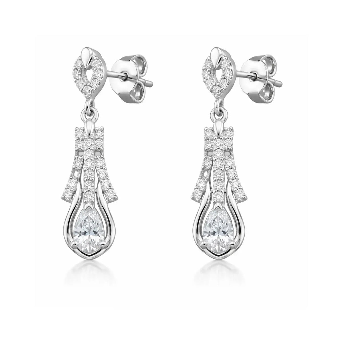 Hulasi Women 925 Sterling Silver Clear CZ Geometric Drop Earrings Pear Dangle Design 3.2 CM x 1 CM