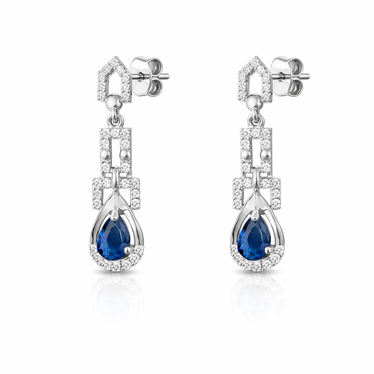 Hulasi Women 925 Sterling Silver Blue Stone Geometric Drop Earrings Pear Dangle Design 3.2 CM x 1 CM