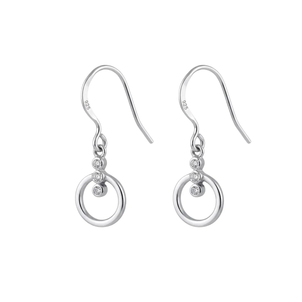 Hulasi Women 925 Sterling Silver Minimal Circle Drop Earrings Clear Stone Accent 3 CM x 1 CM