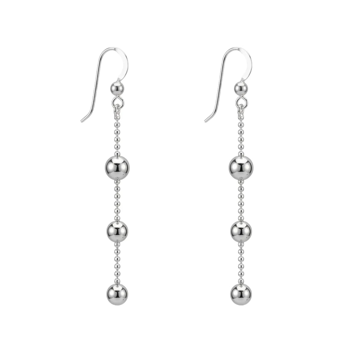 Hulasi Women 925 Sterling Silver Triple Ball Chain Drop Earrings Long Dangle Style 6.5 CM x 1 CM