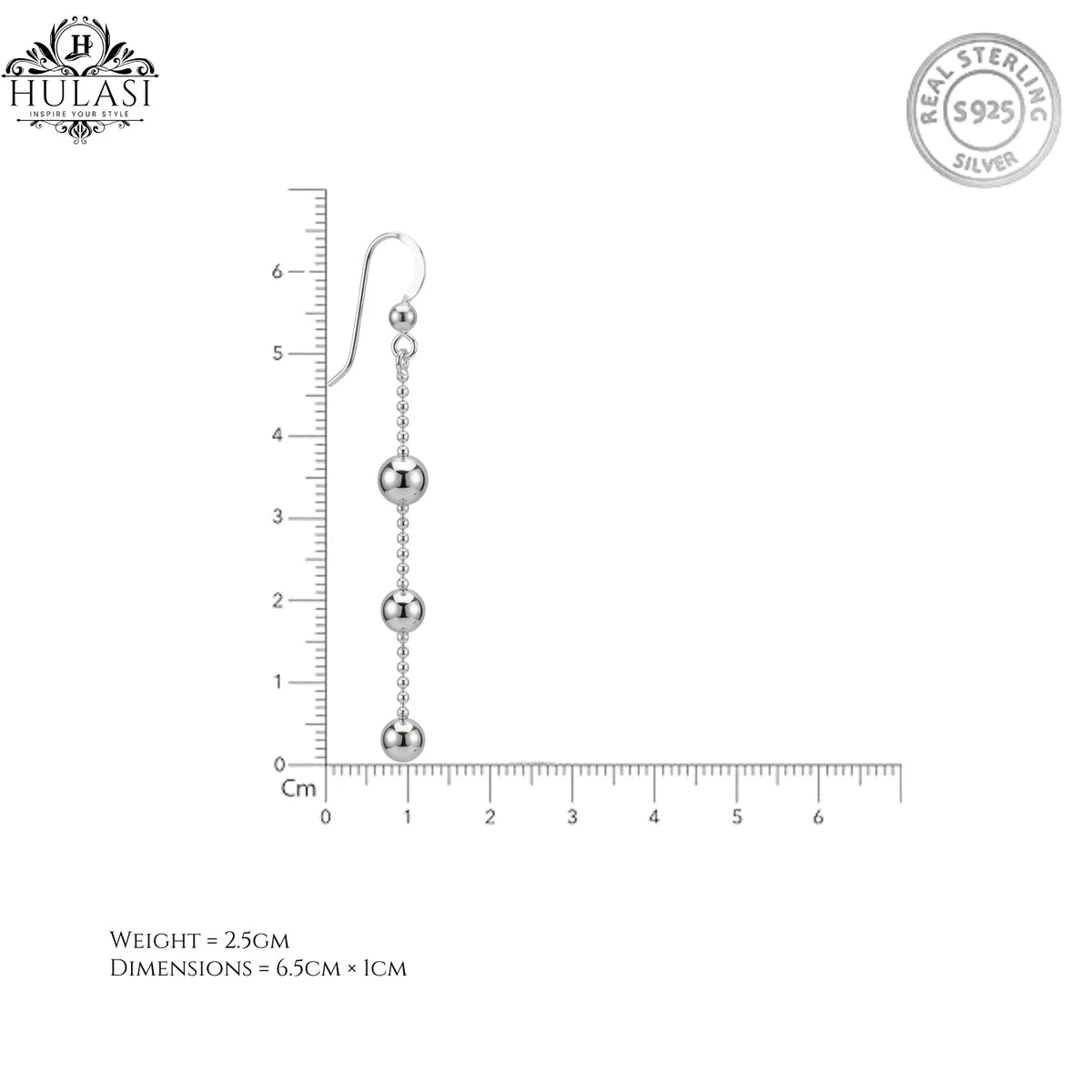 Hulasi Women 925 Sterling Silver Triple Ball Chain Drop Earrings Long Dangle Style 6.5 CM x 1 CM