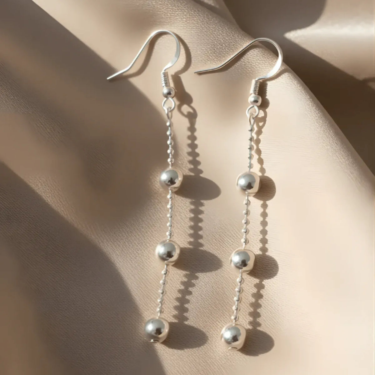 Hulasi Women 925 Sterling Silver Triple Ball Chain Drop Earrings Long Dangle Style 6.5 CM x 1 CM