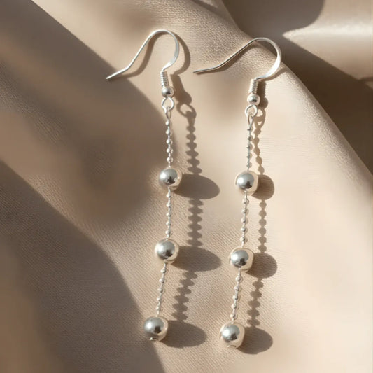 Hulasi Women 925 Sterling Silver Triple Ball Chain Drop Earrings Long Dangle Style 6.5 CM x 1 CM