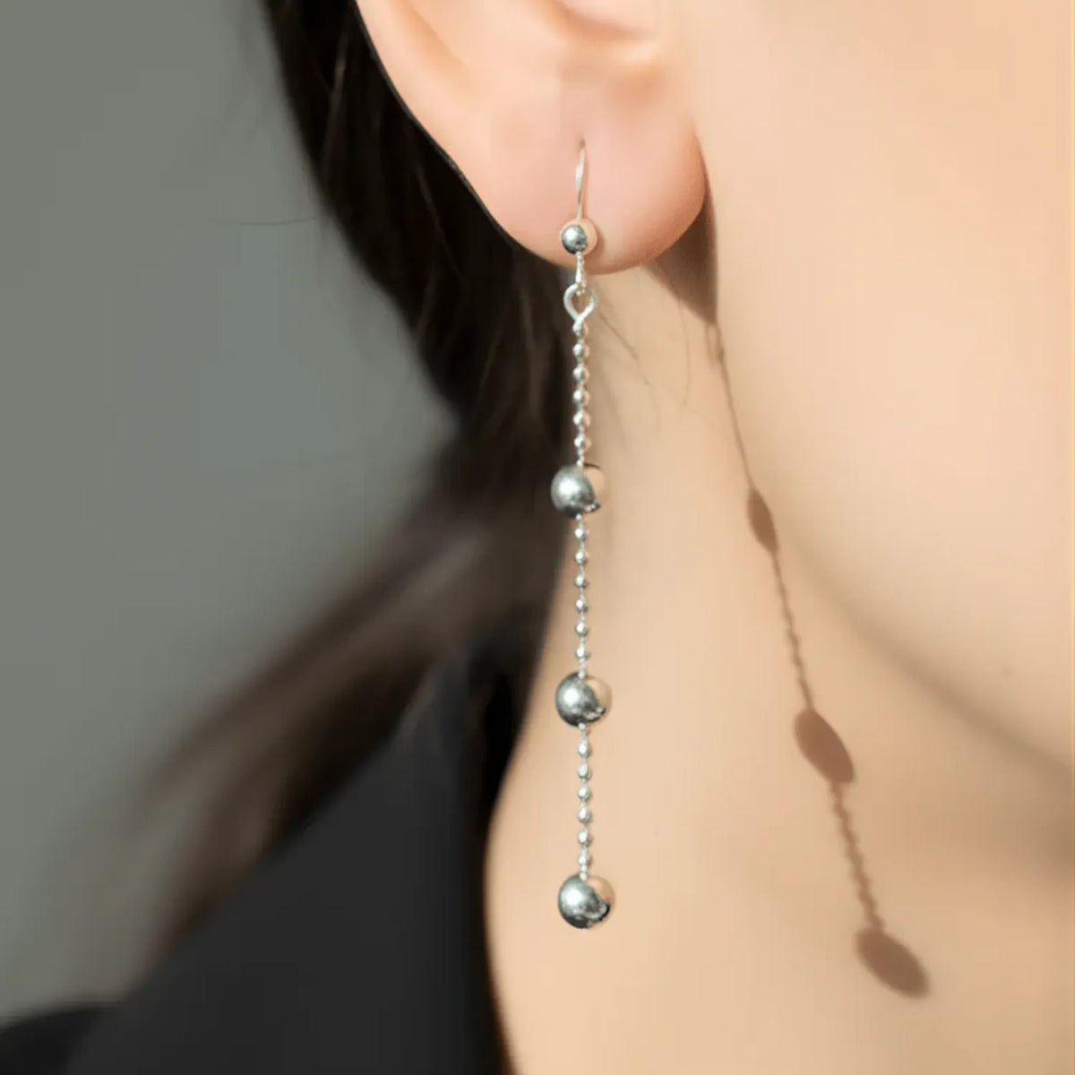 Hulasi Women 925 Sterling Silver Triple Ball Chain Drop Earrings Long Dangle Style 6.5 CM x 1 CM
