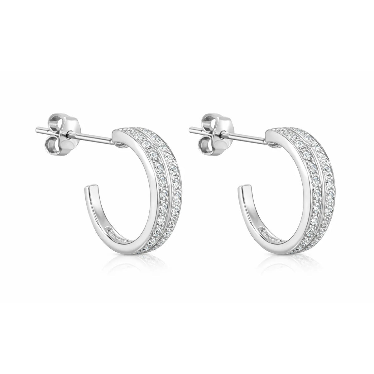 Hulasi Women 925 Sterling Silver Pave Open Hoop Earrings Studded C-Hoop Design 2.2 CM x 1.8 CM