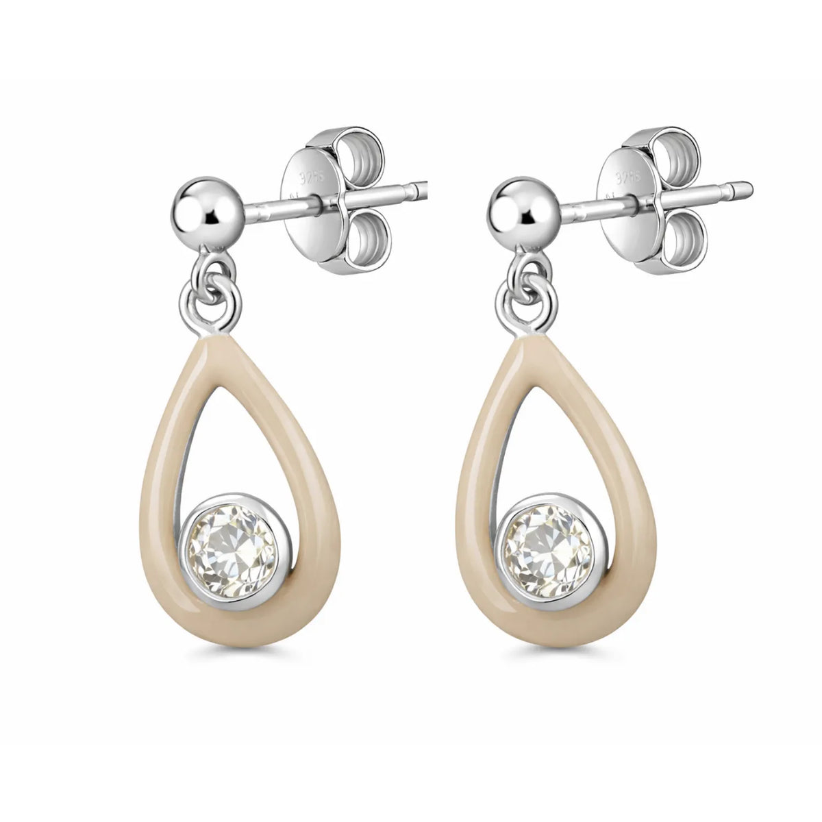 Hulasi Women 925 Sterling Silver Two-Tone Teardrop Drop Earrings Clear Stone Center 2.5 CM x 1.2 CM