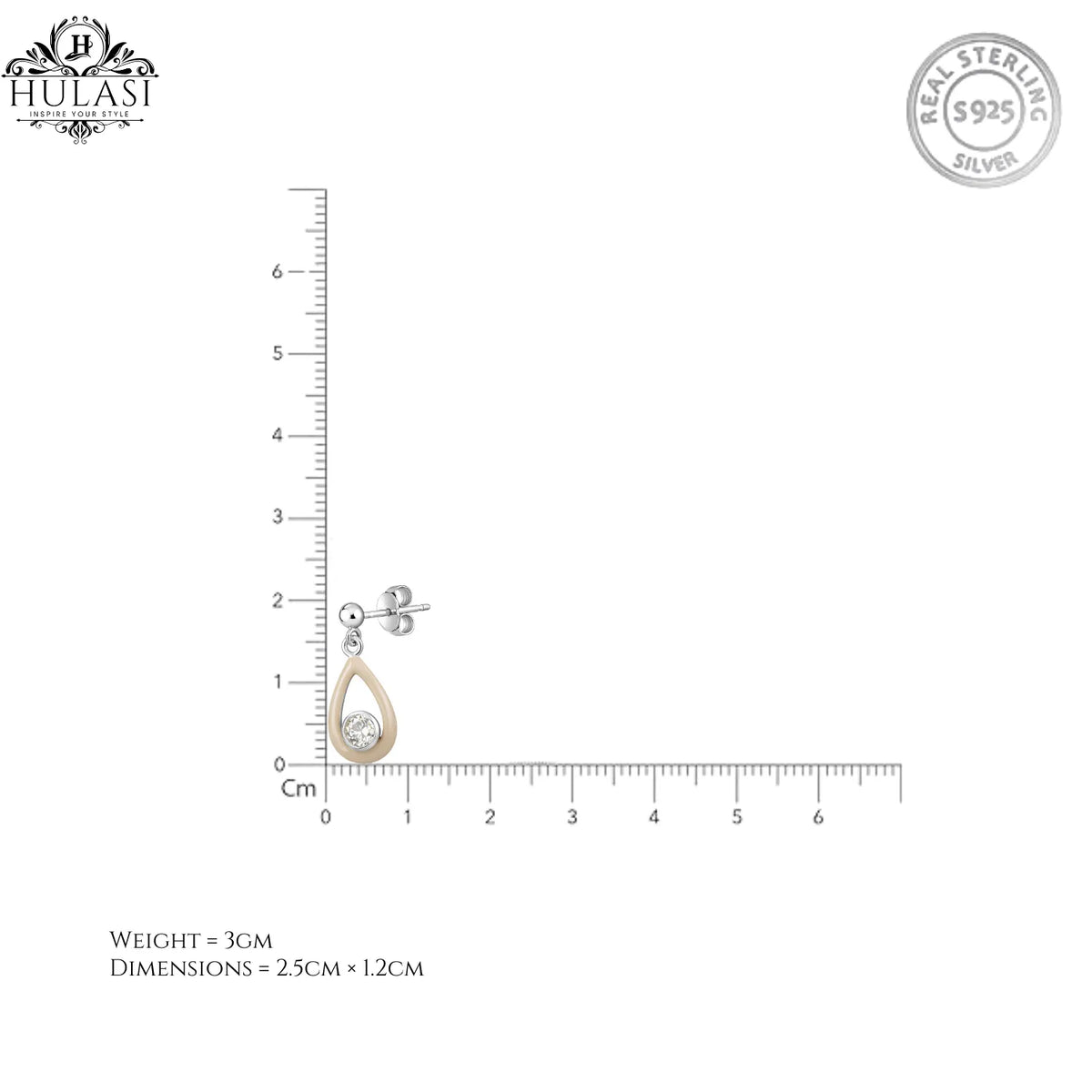 Hulasi Women 925 Sterling Silver Two-Tone Teardrop Drop Earrings Clear Stone Center 2.5 CM x 1.2 CM