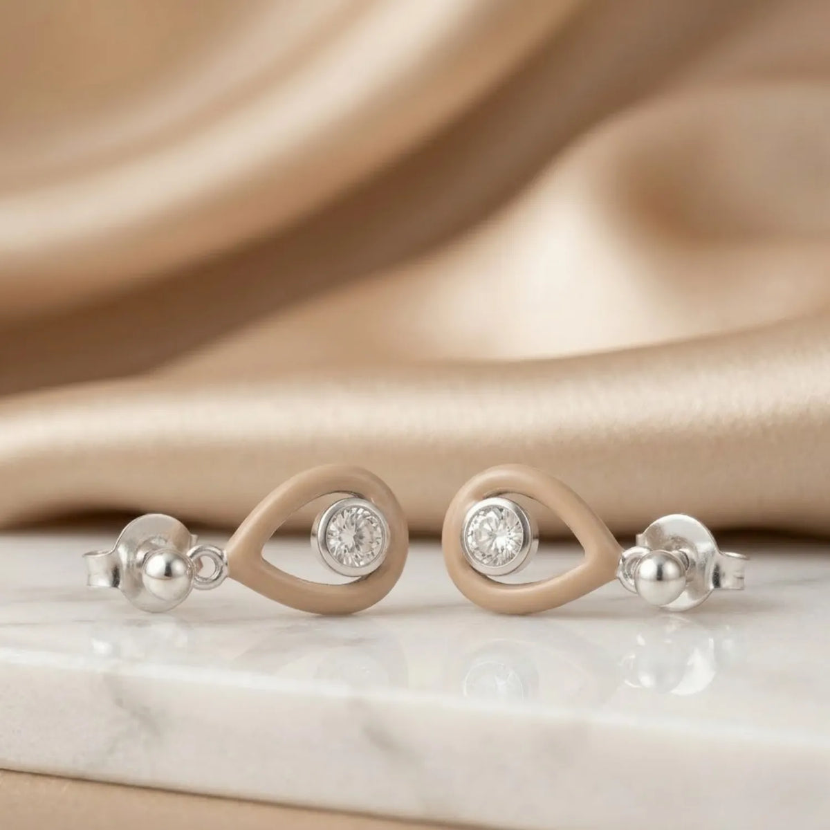 Hulasi Women 925 Sterling Silver Two-Tone Teardrop Drop Earrings Clear Stone Center 2.5 CM x 1.2 CM