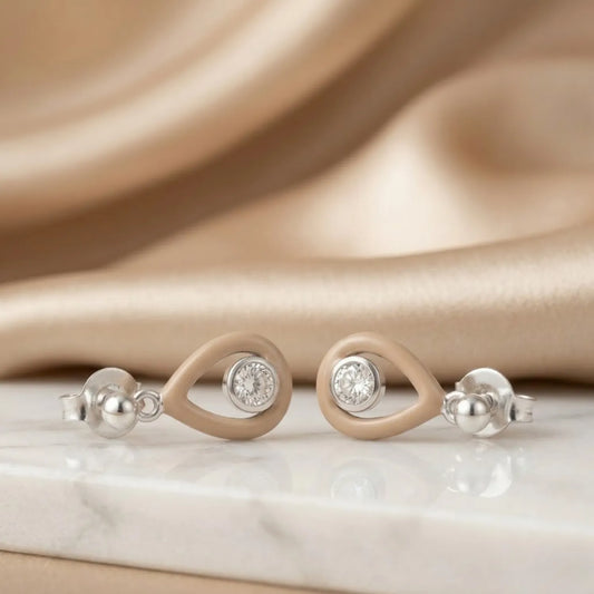 Hulasi Women 925 Sterling Silver Two-Tone Teardrop Drop Earrings Clear Stone Center 2.5 CM x 1.2 CM