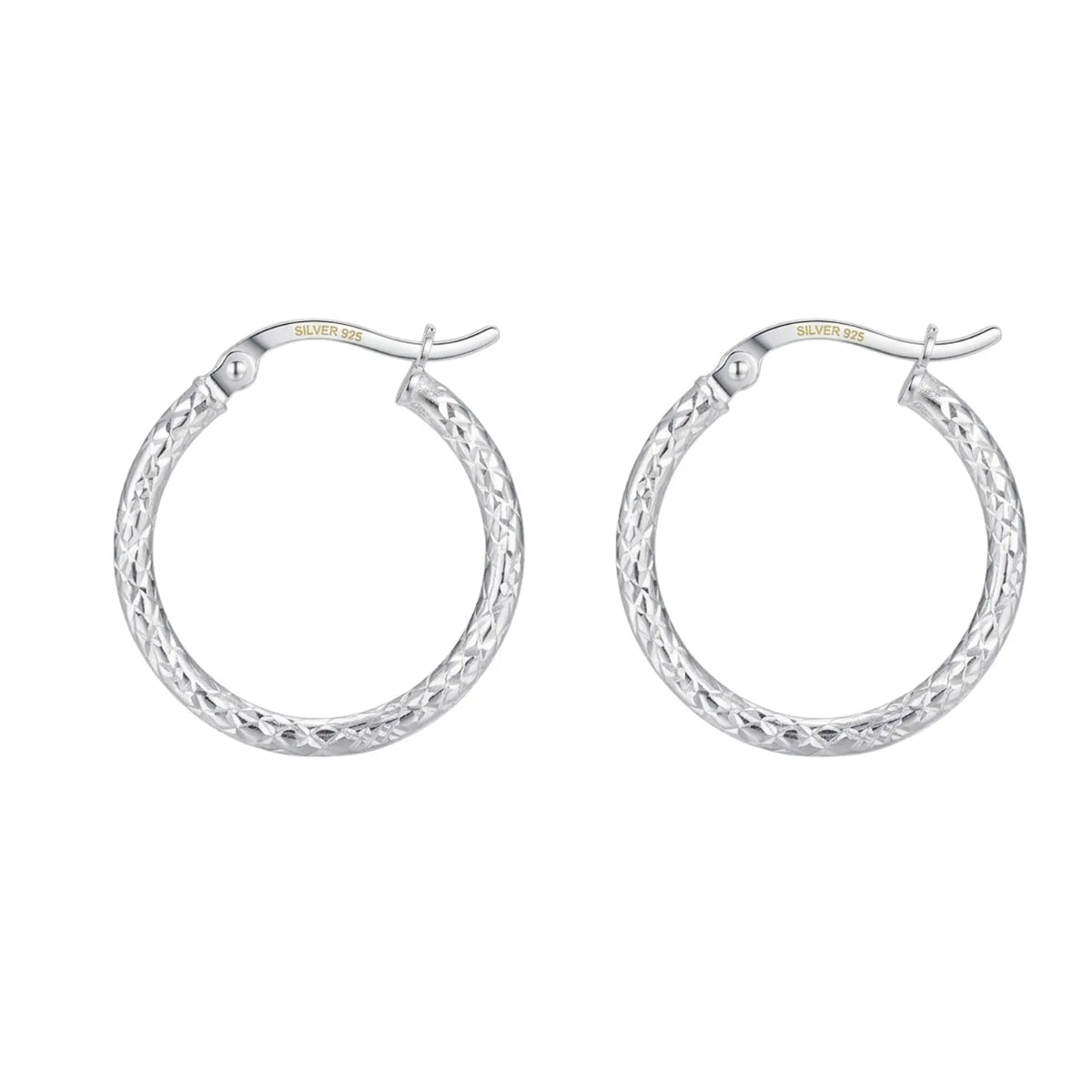 Hulasi Women 925 Sterling Silver Diamond-Cut Round Hoop Earrings Classic Textured Design 2.2 CM