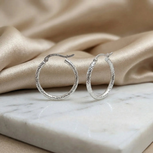 Hulasi Women 925 Sterling Silver Diamond-Cut Round Hoop Earrings Classic Textured Design 2.2 CM