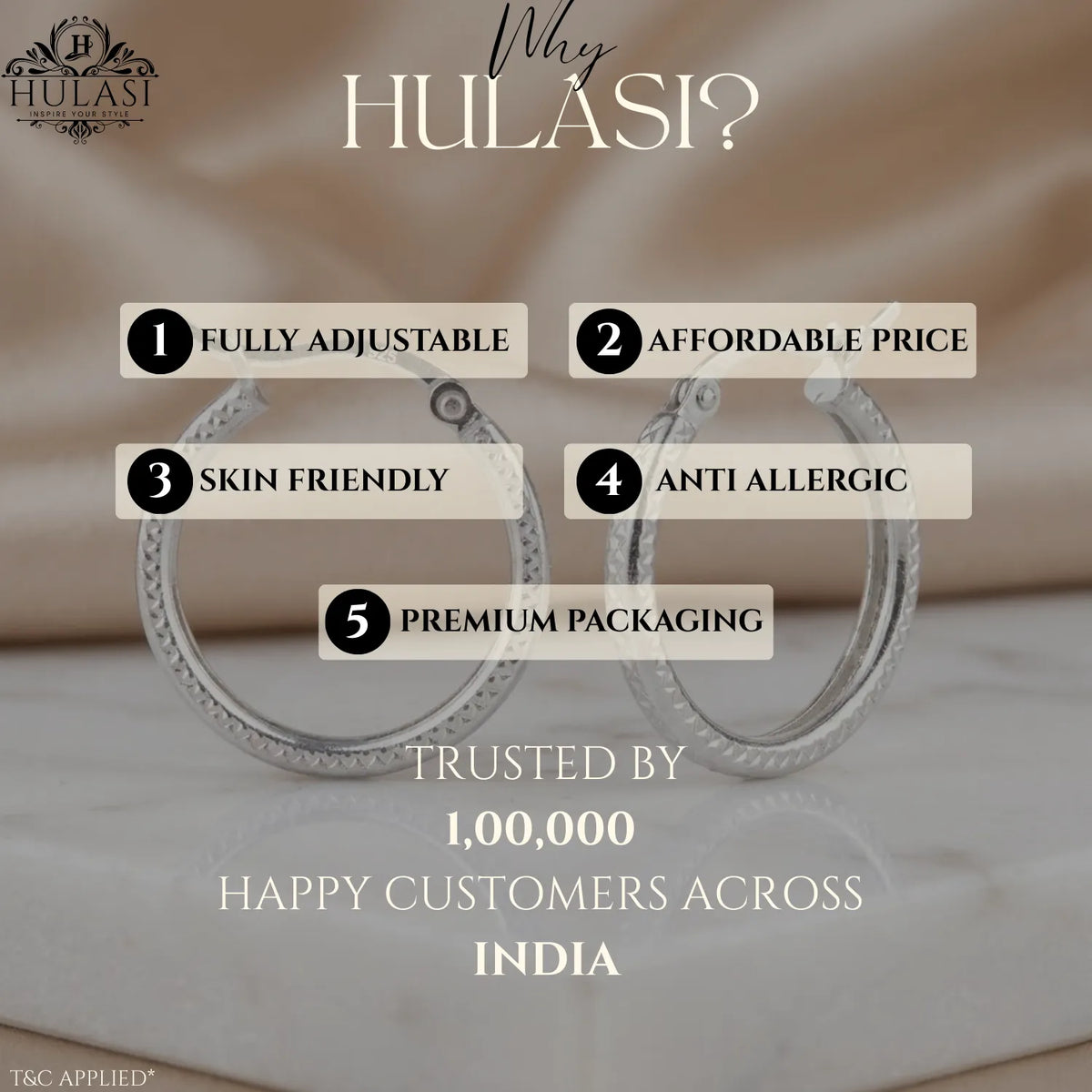 Hulasi Women 925 Sterling Silver Diamond-Cut Round Hoop Earrings Textured Hoop Design 2.2 CM