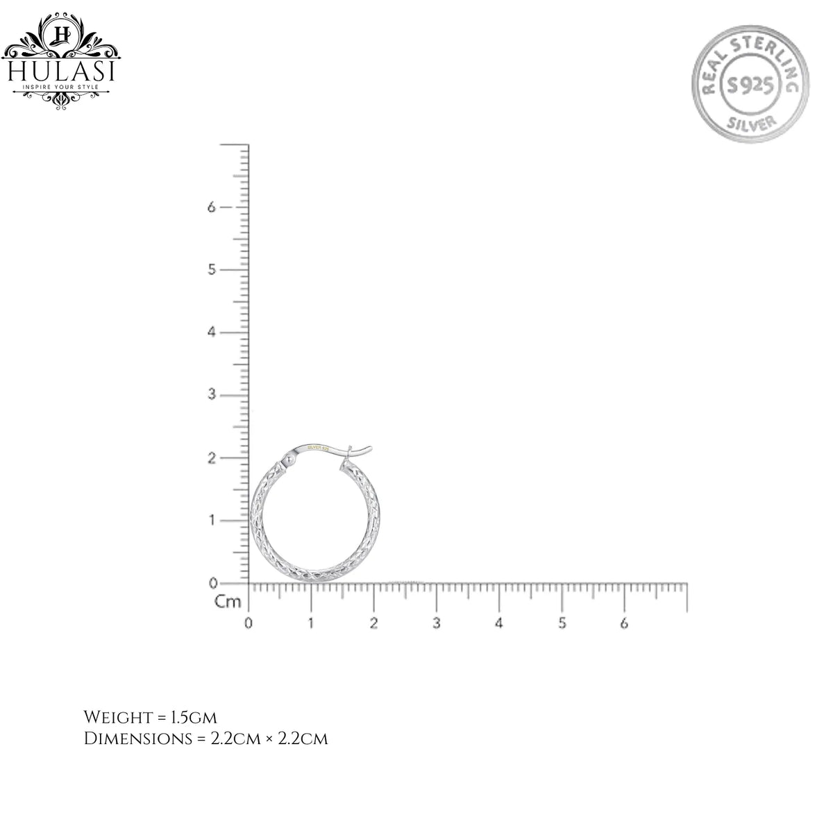 Hulasi Women 925 Sterling Silver Diamond-Cut Round Hoop Earrings Textured Hoop Design 2.2 CM