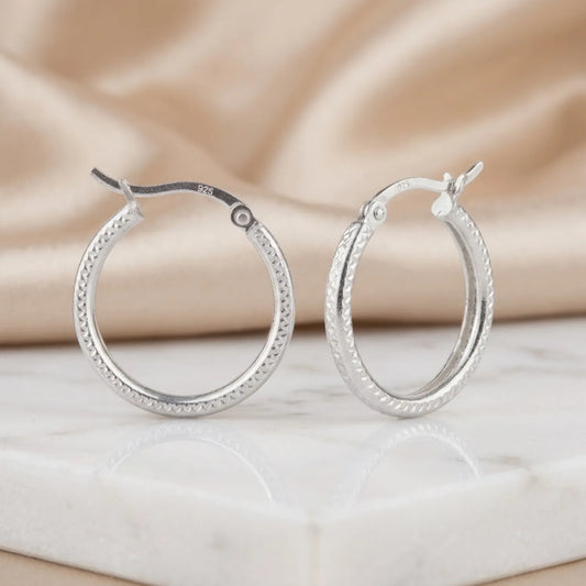Hulasi Women 925 Sterling Silver Diamond-Cut Round Hoop Earrings Textured Hoop Design 2.2 CM