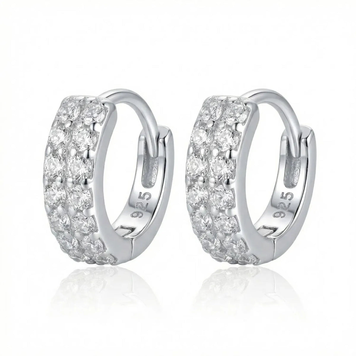 Hulasi Women 925 Sterling Silver 10 MM Multi-Row CZ Huggie Hoop Earrings Pave Finish