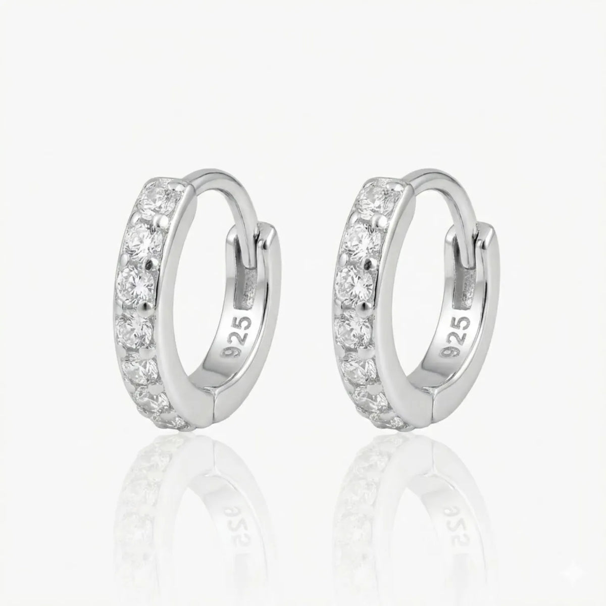 Hulasi Women 925 Sterling Silver 10 MM Slim CZ Huggie Hoop Earrings Pave Surface Finish