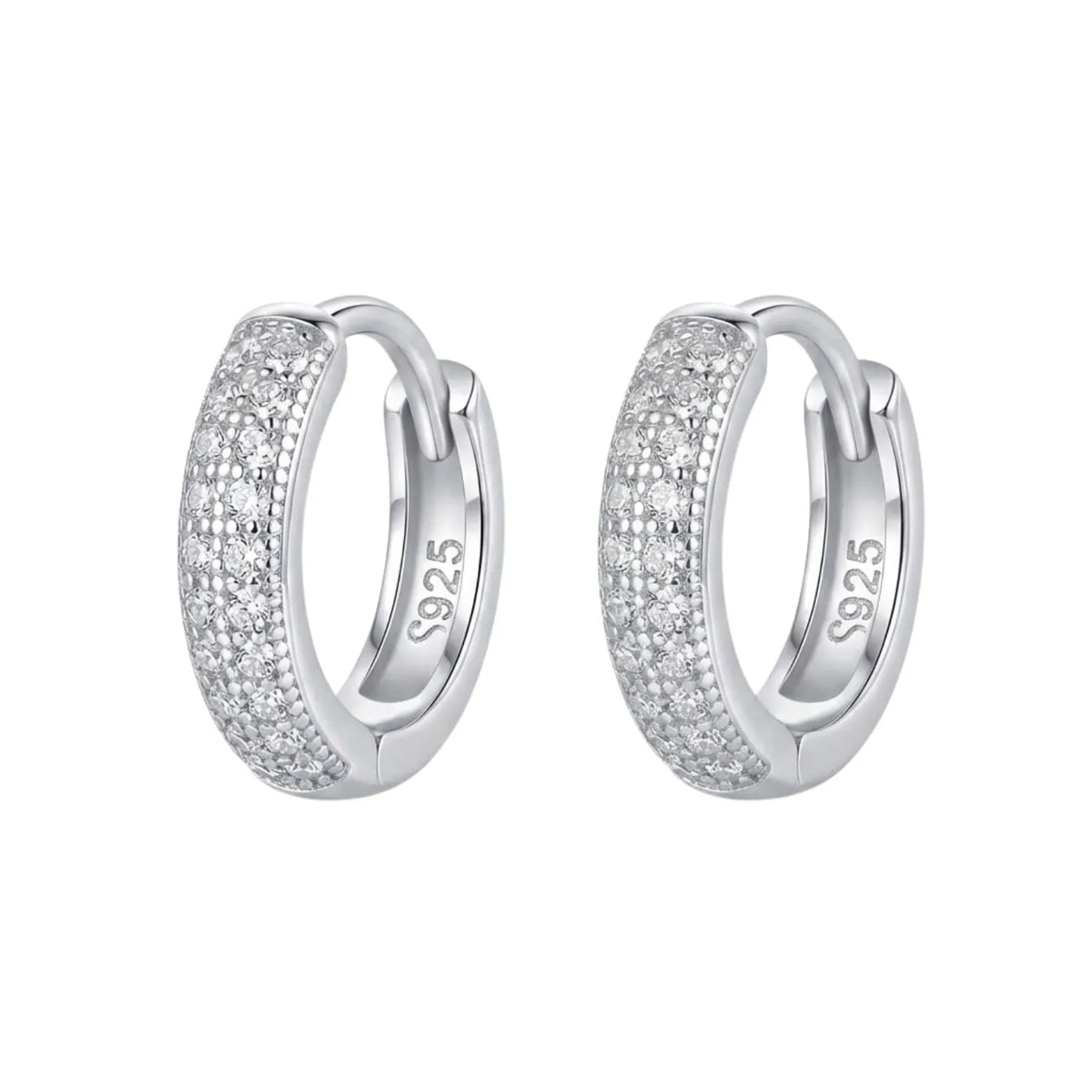 Hulasi Women 925 Sterling Silver 15 MM Wide CZ Huggie Hoop Earrings Pave Finish