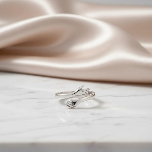 Hulasi 925 Sterling Silver Hugging Hands Open Adjustable Ring For Women Men