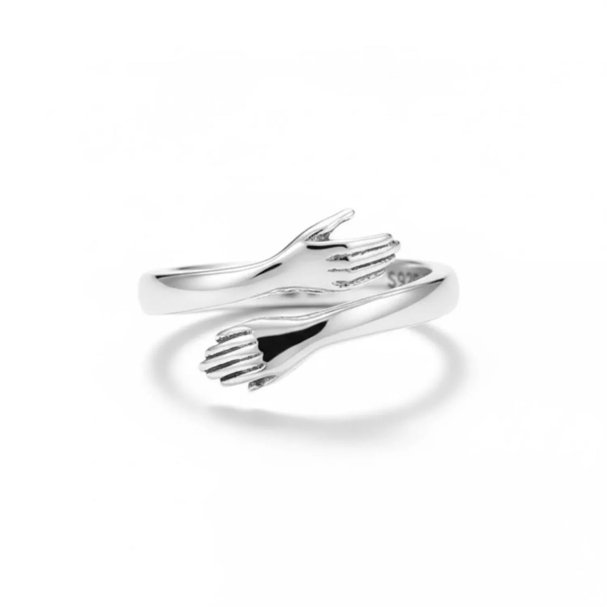Hulasi 925 Sterling Silver Hugging Hands Open Adjustable Ring For Women Men