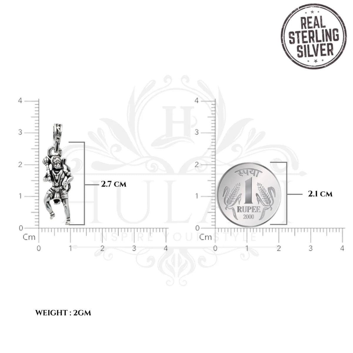 Hanuman in Action 925 Silver Pendant