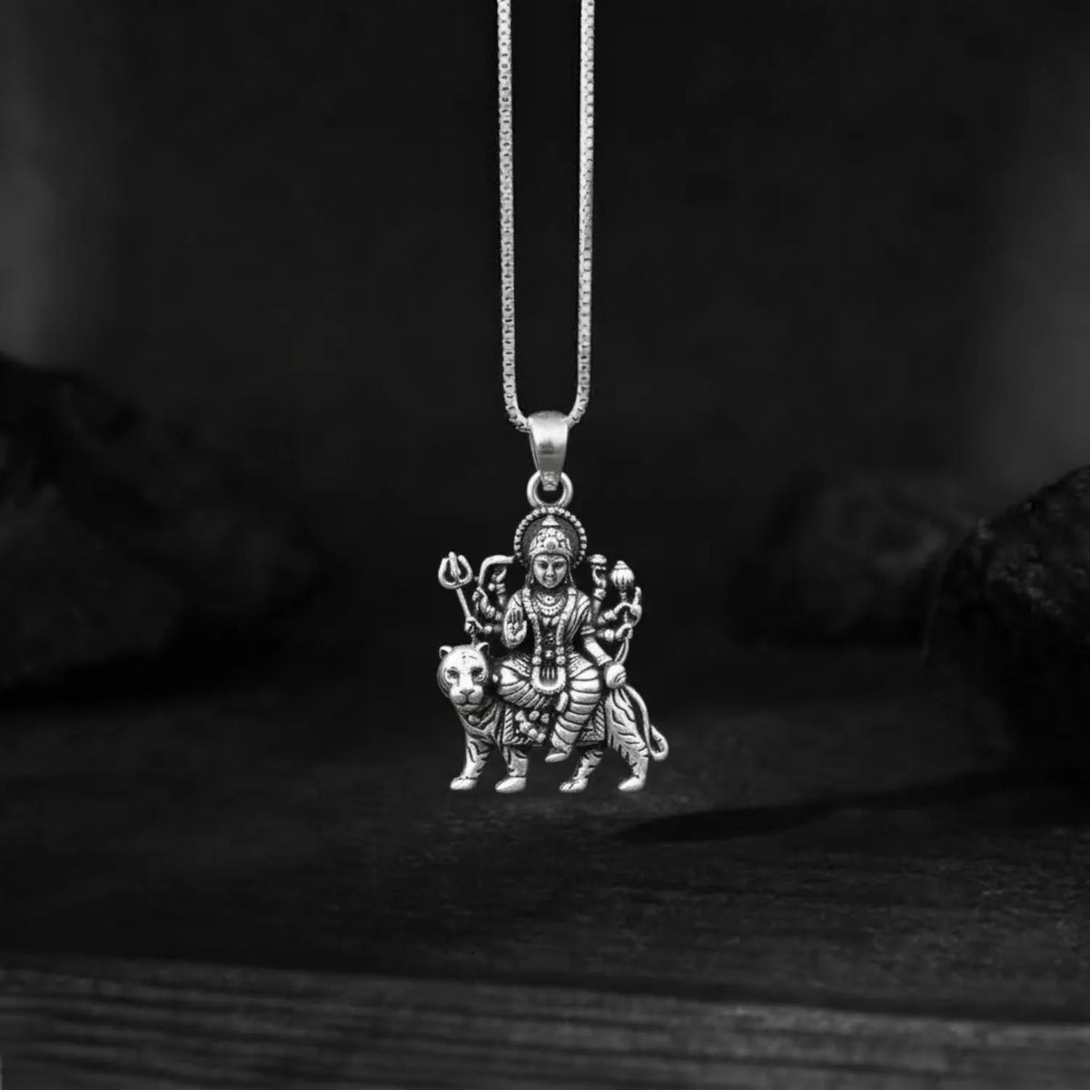 Goddess Durga on Lion 925 Silver Pendant